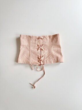 Aritzia WILFRED Audra Camille Pink Cotton Denim Cropped Waist Corset, Size XXS